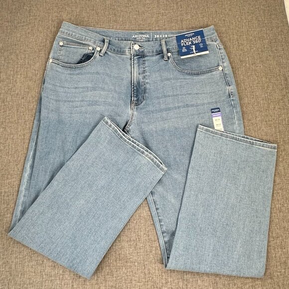 NEW! Mens Arizona Jean Advance Flex 360 Straight Jeans $50 Split Cut Knees 36X29 - Picture 1 of 13